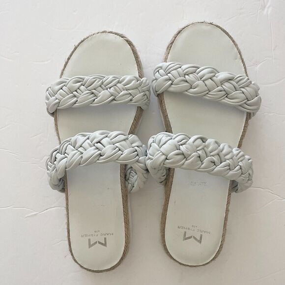 Marc Fisher Jaimee Espadrille Slide White Braided Woven Leather Sandals 8M - Picture 1 of 10
